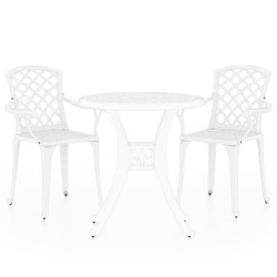 vidaXL Mesa y sillas de bistró 3 piezas aluminio fundido blanco