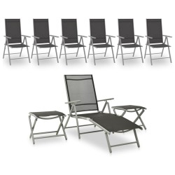 vidaXL Juego de muebles de jardín 9 piezas negro y plateado