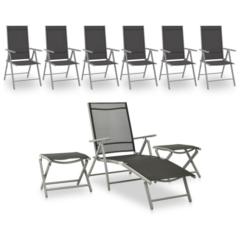 vidaXL Juego de muebles de jardín 9 piezas negro y plateado vidaXL Juego de muebles de jardín 9 piezas negro y plateado