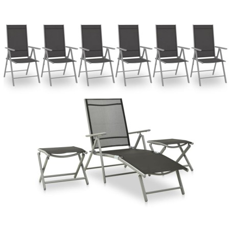 vidaXL Juego de muebles de jardín 9 piezas negro y plateado