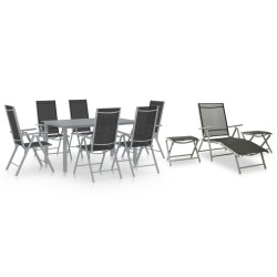 vidaXL Juego de comedor de jardín 10 piezas negro y plateado