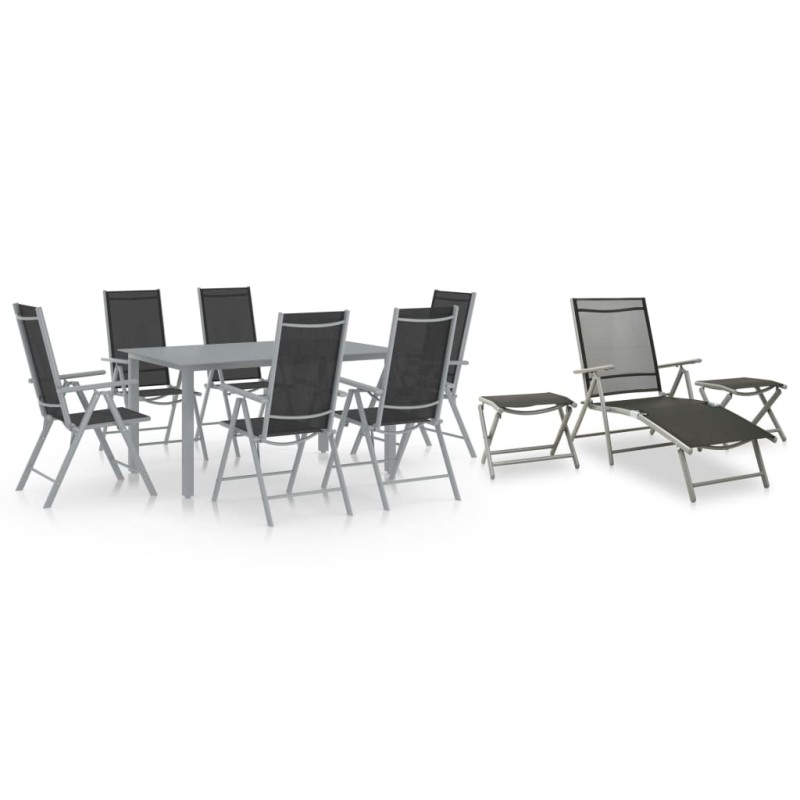 vidaXL Juego de comedor de jardín 10 piezas negro y plateado vidaXL Juego de comedor de jardín 10 piezas negro y plateado