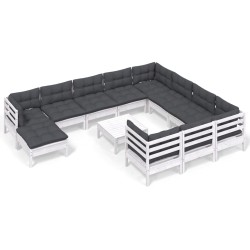vidaXL Muebles de jardín 12 pzas con cojines blanco madera de pino