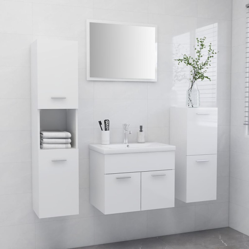 vidaXL Juego de muebles de baño madera de ingeniería blanco brillo vidaXL Juego de muebles de baño madera de ingeniería blanco brillo