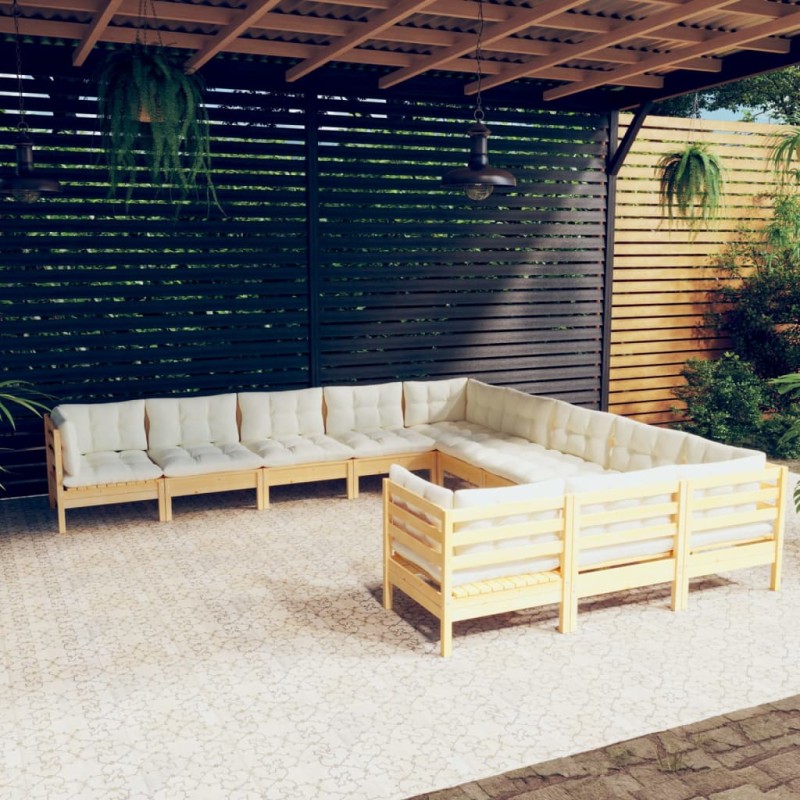 vidaXL Muebles de jardín 11 piezas y cojines madera de pino crema vidaXL Muebles de jardín 11 piezas y cojines madera de pino crema