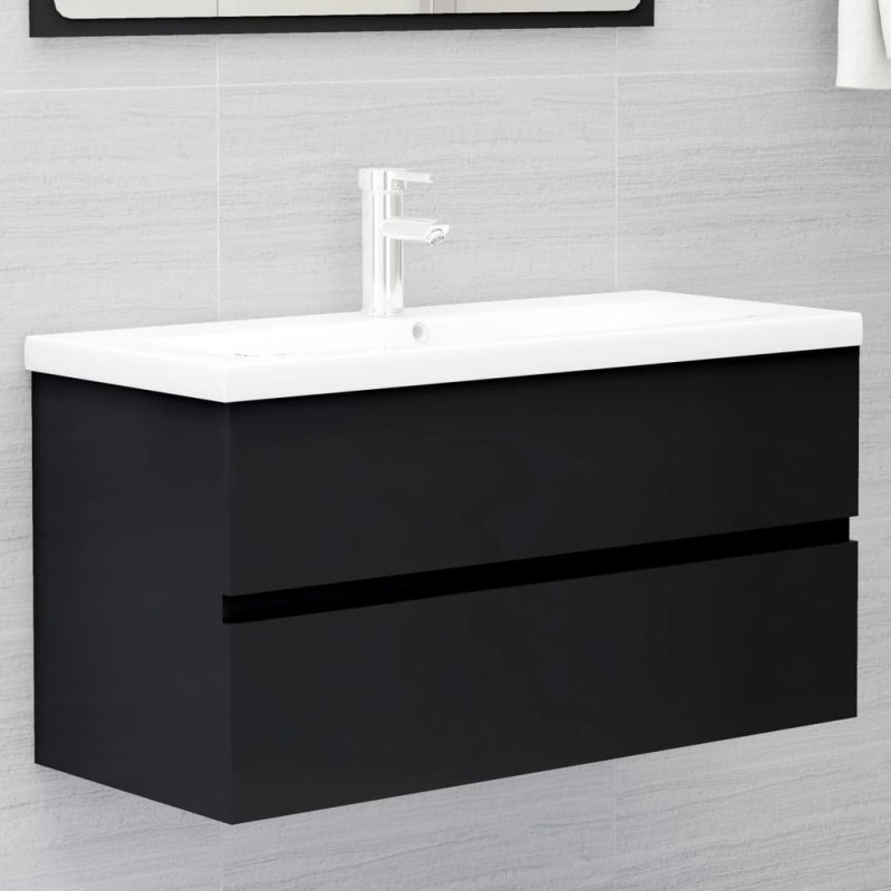 vidaXL Mueble con lavabo madera de ingeniería negro vidaXL Mueble con lavabo madera de ingeniería negro