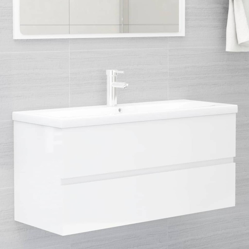 vidaXL Mueble con lavabo madera de ingeniería blanco brillante vidaXL Mueble con lavabo madera de ingeniería blanco brillante