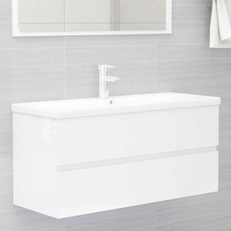 vidaXL Mueble con lavabo madera de ingeniería blanco brillante
