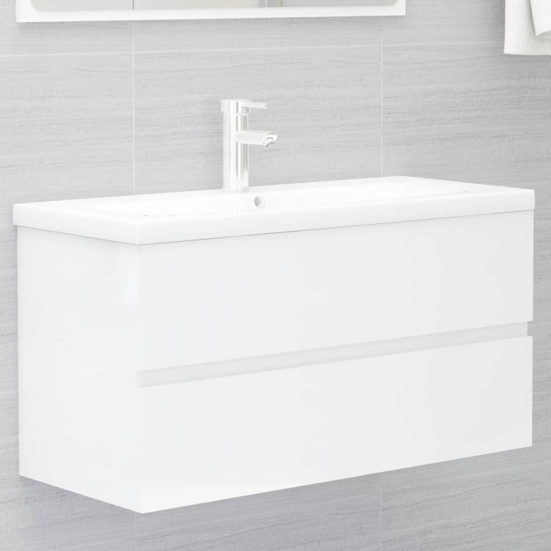 vidaXL Mueble con lavabo madera de ingeniería blanco brillo vidaXL Mueble con lavabo madera de ingeniería blanco brillo