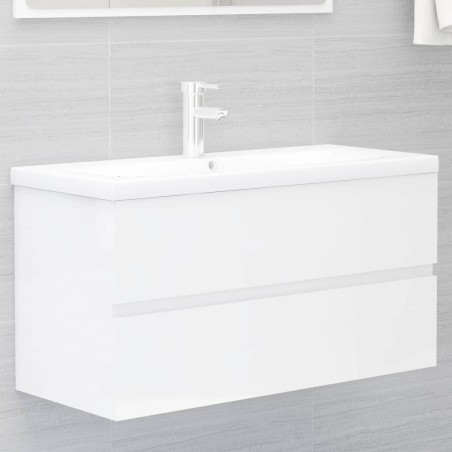 vidaXL Mueble con lavabo madera de ingeniería blanco brillo