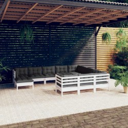 vidaXL Muebles de jardín 11 pzas y cojines blanco madera de pino