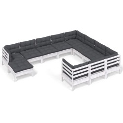 vidaXL Muebles de jardín 11 pzas y cojines blanco madera de pino