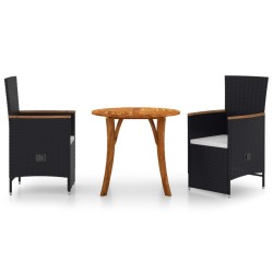 vidaXL Juego de comedor para jardín 3 piezas negro