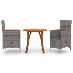 vidaXL Juego de comedor de jardín de 3 piezas gris