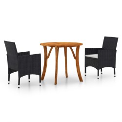 vidaXL Juego de comedor de jardín 3 piezas negro
