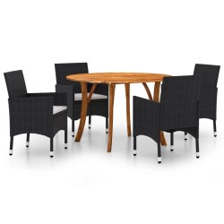 vidaXL Juego de comedor para jardín de 5 piezas negro