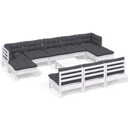vidaXL Muebles de jardín 11 pzas con cojines blanco madera de pino