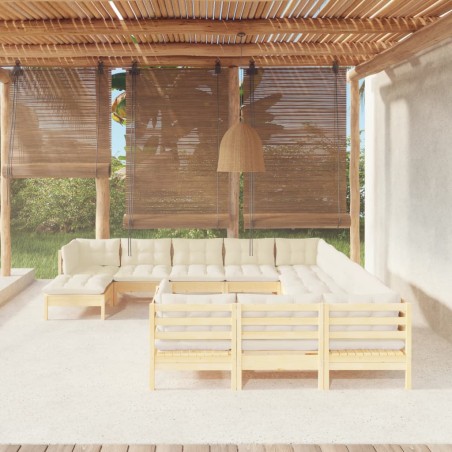 vidaXL Muebles de jardín 12 piezas y cojines madera de pino crema