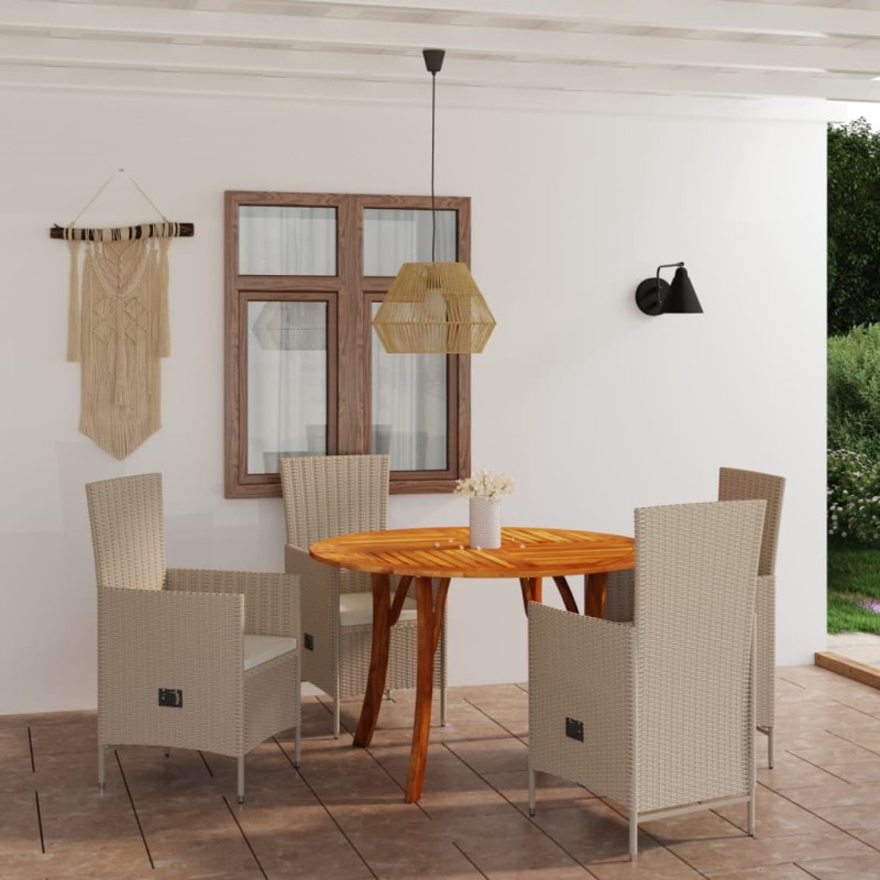 vidaXL Juego de comedor de jardín 5 piezas beige vidaXL Juego de comedor de jardín 5 piezas beige