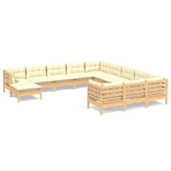 vidaXL Muebles de jardín 12 piezas y cojines madera de pino crema