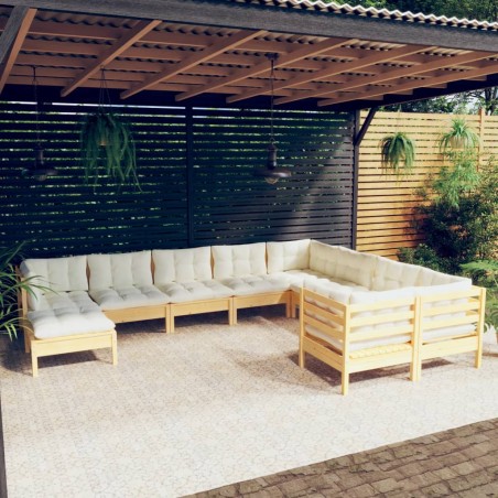vidaXL Muebles de jardín 10 piezas y cojines madera de pino crema