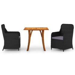 vidaXL Juego de comedor para jardín 3 piezas negro