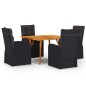 vidaXL Juego de comedor para jardín 5 piezas negro