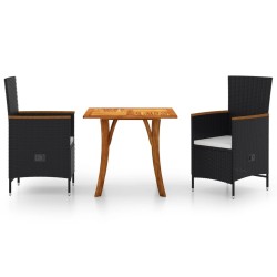 vidaXL Juego de comedor para jardín 3 piezas negro