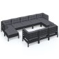vidaXL Muebles de jardín 10 pzas y cojines negro madera maciza de pino