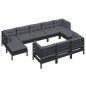 vidaXL Muebles de jardín 10 pzas y cojines negro madera maciza de pino
