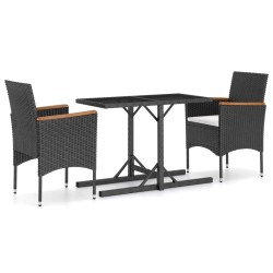 vidaXL Juego de comedor para jardín 3 piezas negro