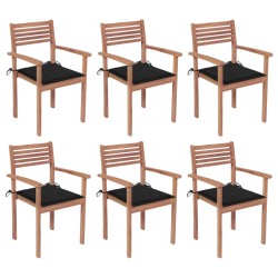 vidaXL Sillas apilables de jardín 6 uds madera de teca con cojines