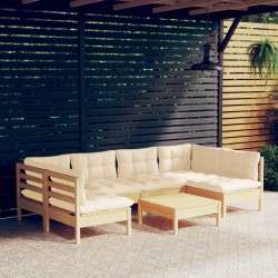 vidaXL Muebles de jardín 7 pzas y cojines madera maciza de pino crema