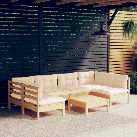 vidaXL Muebles de jardín 7 pzas y cojines madera maciza de pino crema