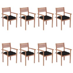 vidaXL Sillas apilables de jardín 8 uds madera de teca con cojines