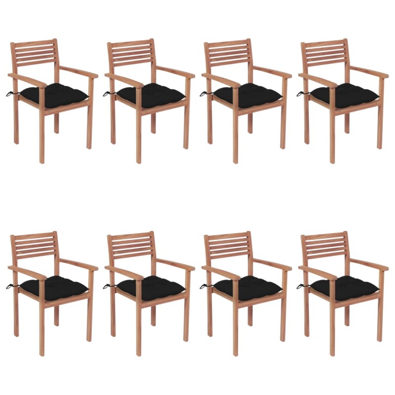 vidaXL Sillas apilables de jardín 8 uds madera de teca con cojines vidaXL Sillas apilables de jardín 8 uds madera de teca con cojines