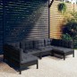 vidaXL Muebles de jardín 6 pzas y cojines negro madera maciza de pino