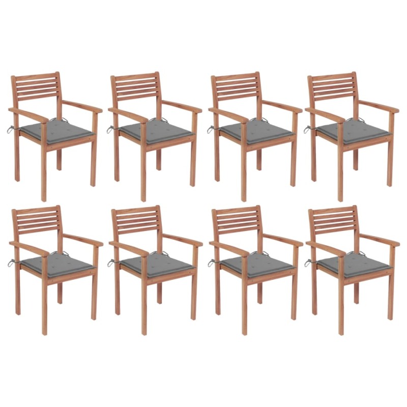 vidaXL Sillas apilables de jardín 8 uds madera de teca con cojines