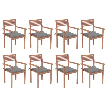 vidaXL Sillas apilables de jardín 8 uds madera de teca con cojines