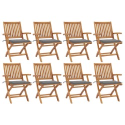 vidaXL Sillas de jardín plegables 8 uds madera maciza teca con cojines