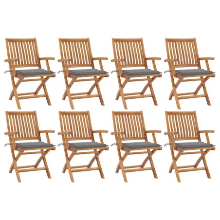 vidaXL Sillas de jardín plegables 8 uds madera maciza teca con cojines