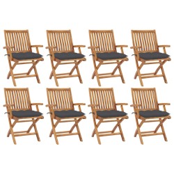 vidaXL Sillas de jardín plegables 8 uds madera maciza teca con cojines