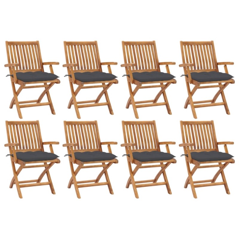 vidaXL Sillas de jardín plegables 8 uds madera maciza teca con cojines vidaXL Sillas de jardín plegables 8 uds madera maciza teca con cojines