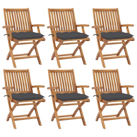 vidaXL Sillas de jardín plegables 6 uds madera maciza teca con cojines