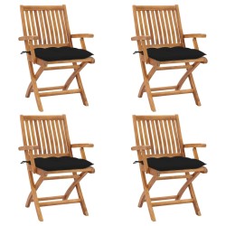 vidaXL Sillas de jardín plegables 4 uds madera maciza teca con cojines