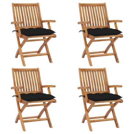 vidaXL Sillas de jardín plegables 4 uds madera maciza teca con cojines