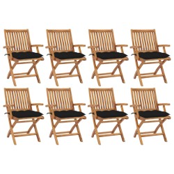 vidaXL Sillas de jardín plegables 8 uds madera maciza teca con cojines