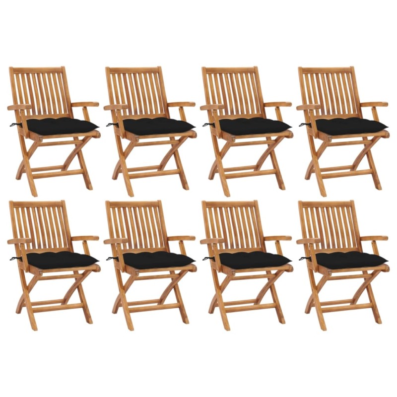 vidaXL Sillas de jardín plegables 8 uds madera maciza teca con cojines vidaXL Sillas de jardín plegables 8 uds madera maciza teca con cojines