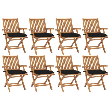 vidaXL Sillas de jardín plegables 8 uds madera maciza teca con cojines