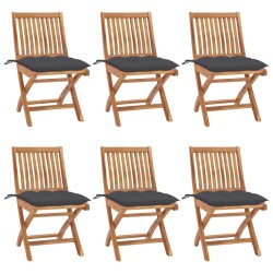 vidaXL Sillas de jardín plegables 6 uds madera maciza teca con cojines